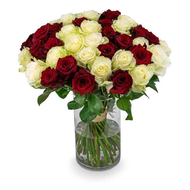 Boquet of white and red roses